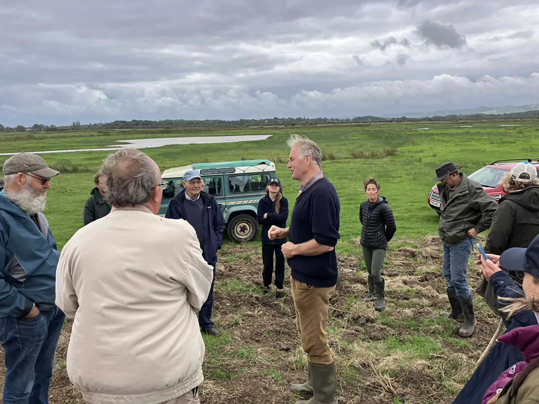 Martin Hole speakers to other farmers about actions for nature taken on his land and surrounding Pevensey Levels