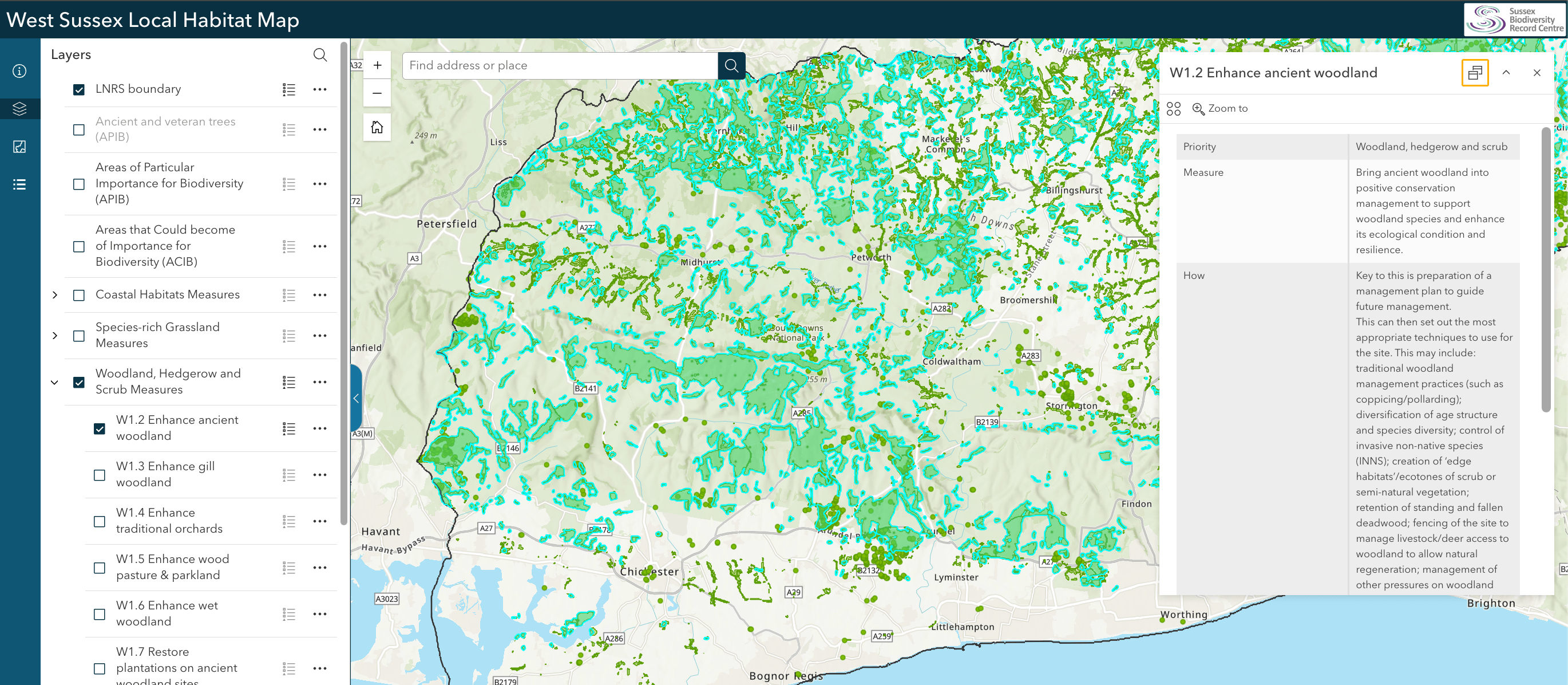 An image showing the information box that pop us if you click on an area of the map which has a measure